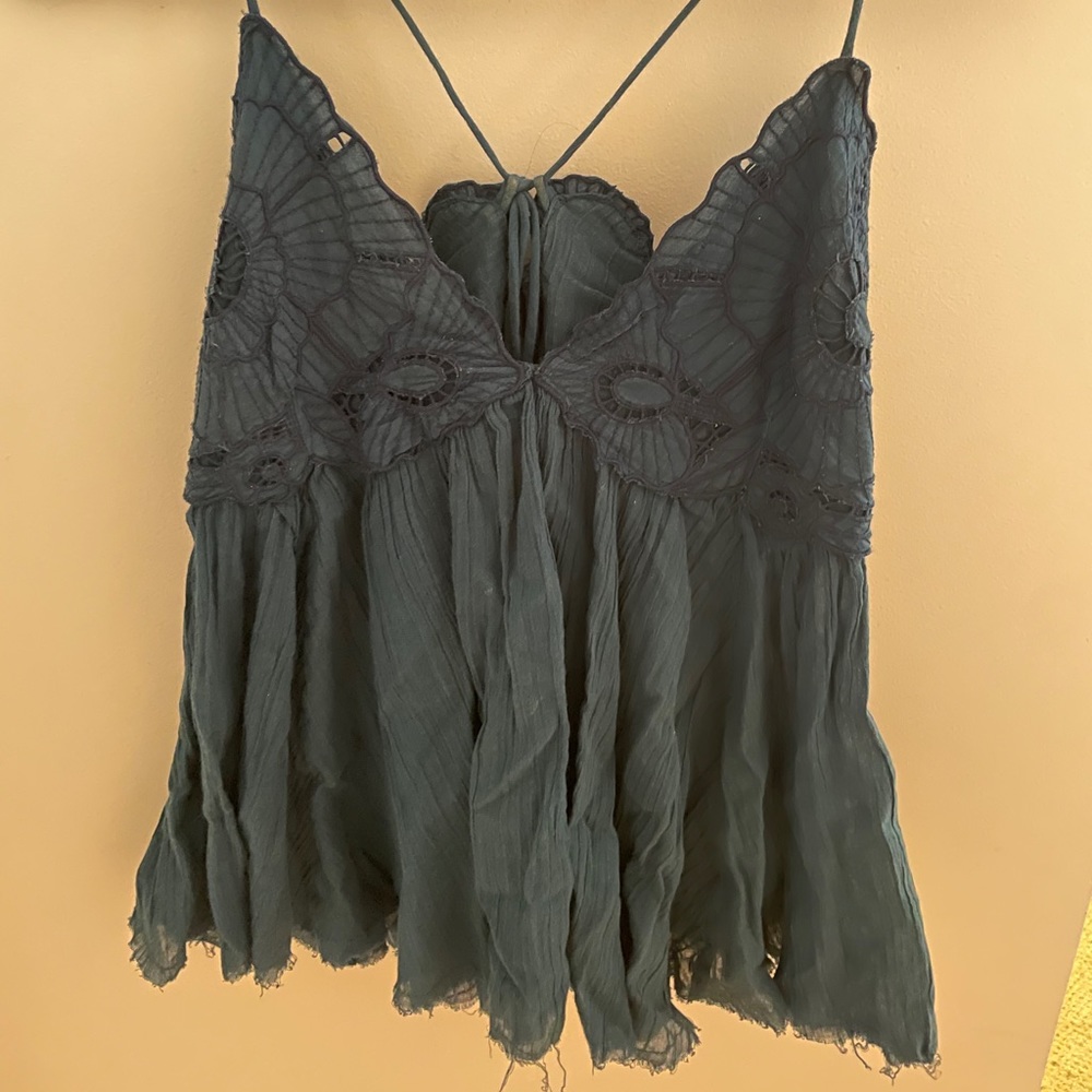 Free People Teal Embroidered Cami
